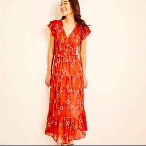 Ann Taylor Red Shimmer Floral Dress